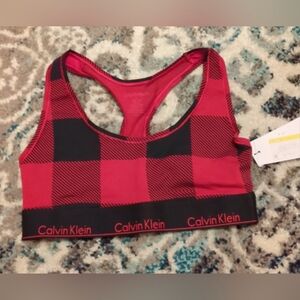 Calvin Klein racer back bralette size medium red & black plaid NWT